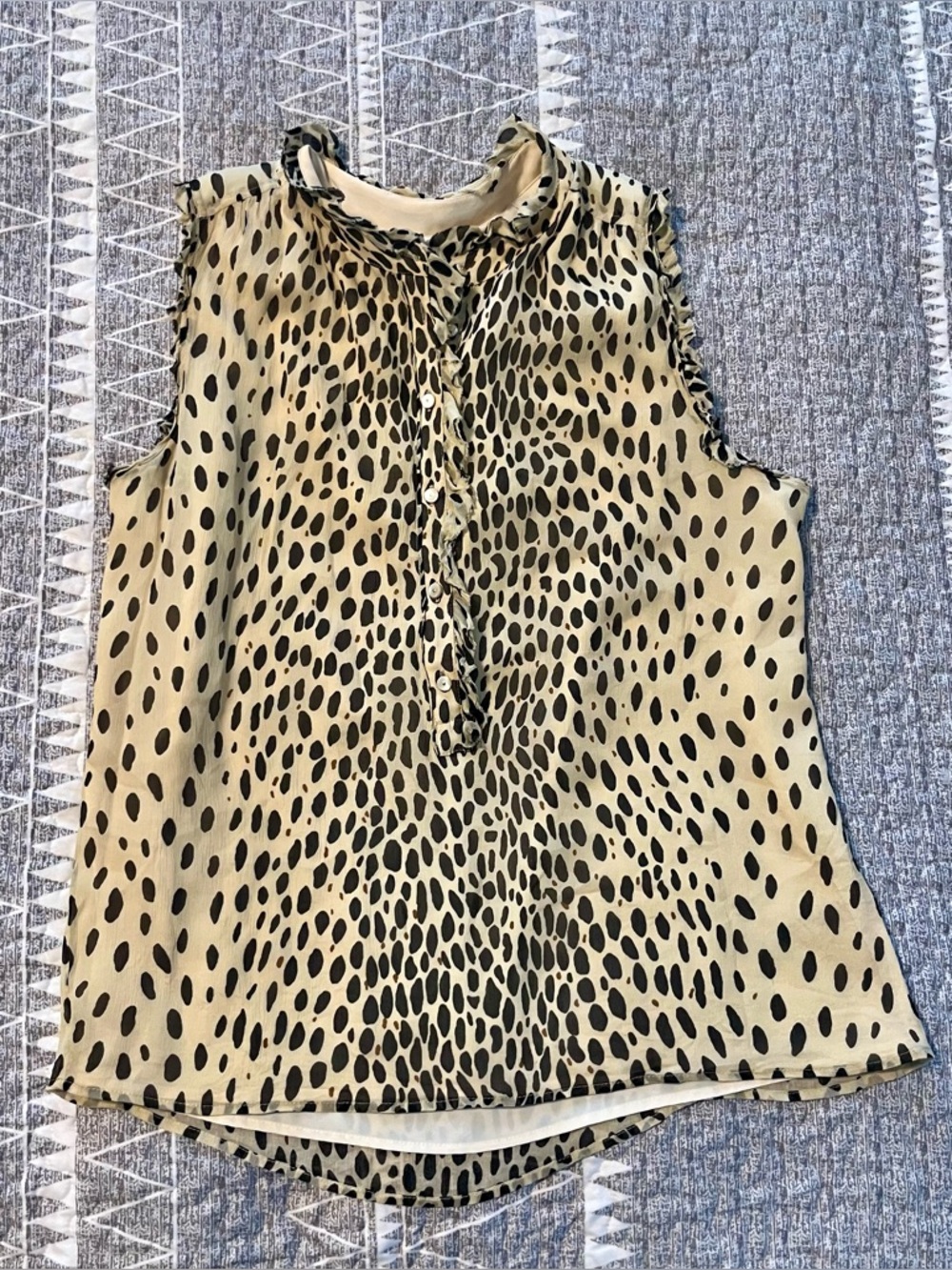J.Crew 100% Silk Leopard Print Ruffle Neck Blouse Sleeveless Size 12